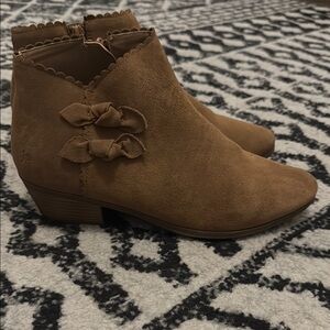 Jack Rogers Brown Suede Ankle Booties with Bow Detail